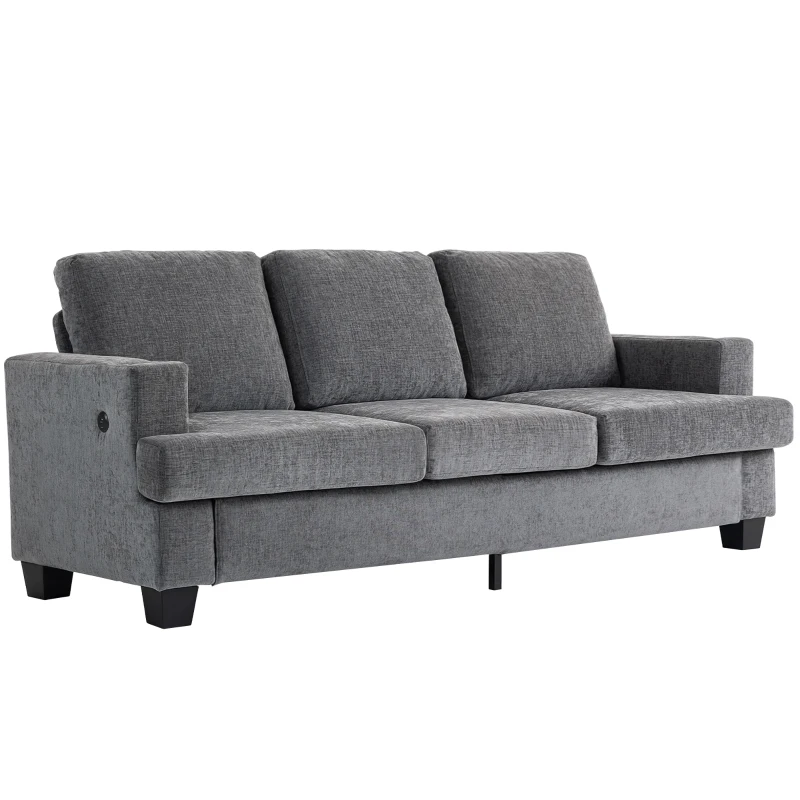 HOMCOM 3 Seater Sofa with USB Ports & Cup Holders - Grey