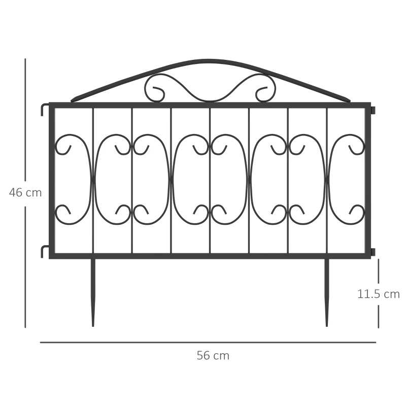 Outsunny Decorative Garden Fencing, 8PCs Outdoor Picket Fence Panels, Rustproof Metal Wire Landscape Flower Bed Border Edging Animal Barrier, Black