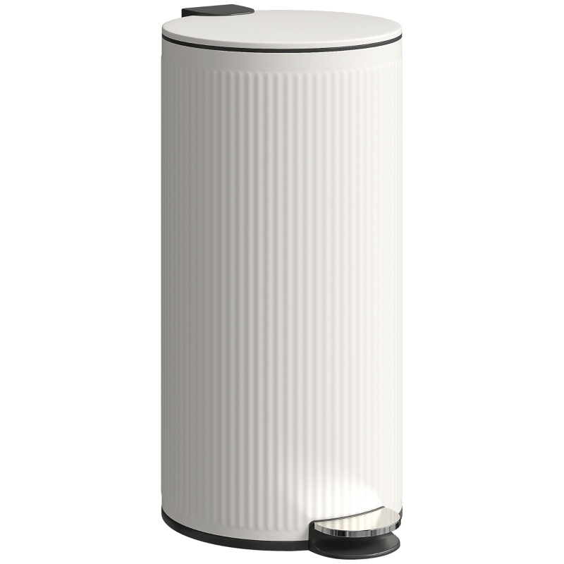 HOMCOM Cubo de Basura Cocina 30L con Pedal Tapa de Cierre Suave y Cubo Extraíble para Dormitorio Oficina Estudio Salón Crema