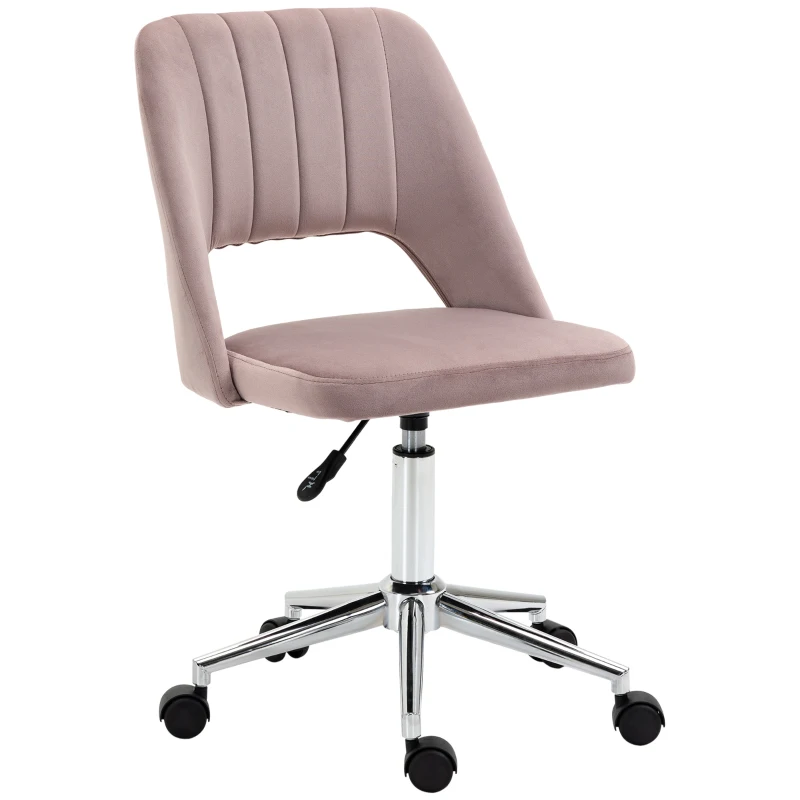 Vinsetto Chaise de bureau design contemporain pivotante 360° ergonomique dossier strié aéré hauteur réglable revêtement velours 49 x 60 x 91 cm rose