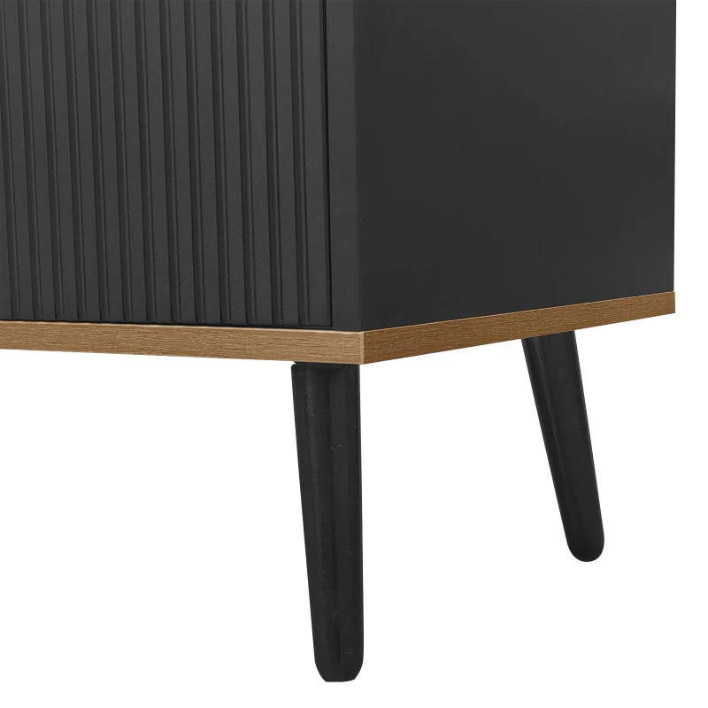 3 Doors TV Cabinet with Raised Edge and Wooden Legs, Media Cabinet for Modern Homes with Children, 160L x 39W x 49.5H cm, Black