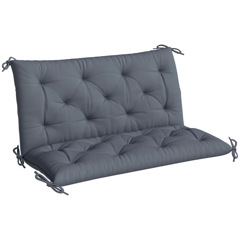 Outsunny Almofada para Banco com Encosto 100x98x8cm Almofada de Banco de 2 Lugares com 6 Cordões de Fixação para Jardim Terraço Balcão Exterior Cinza