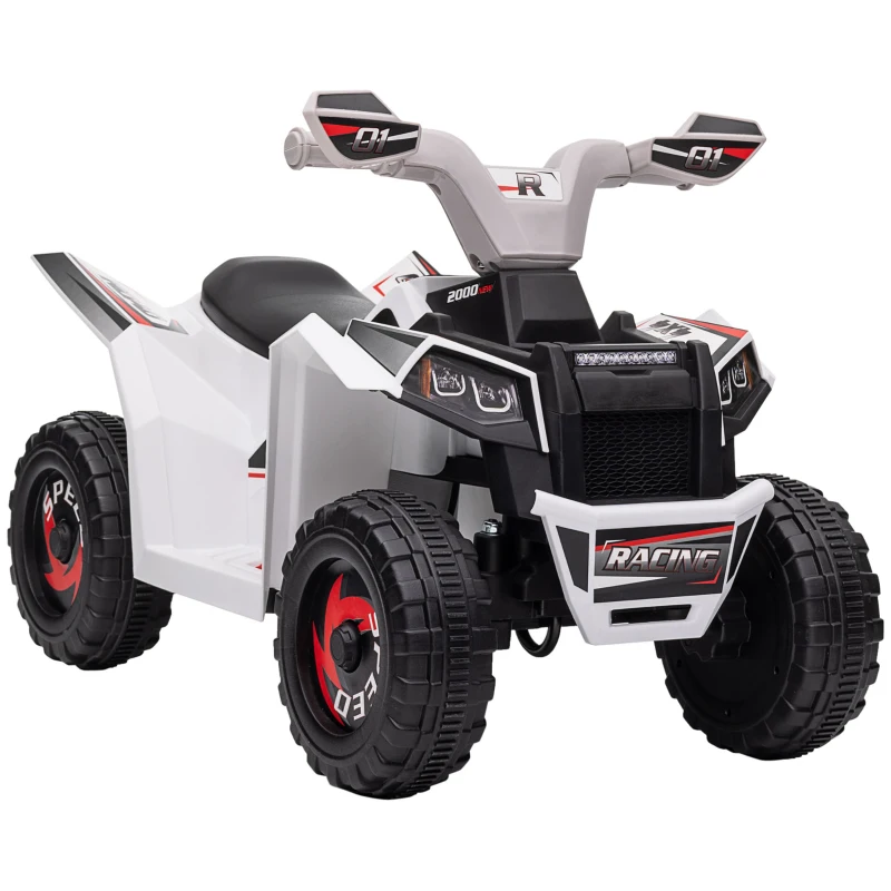 HOMCOM Quad Eléctrico para Niños 6V Quad para Niños de 18-36 Meses con Avance y Retroceso Velocidad de 2,5 km/h Blanco
