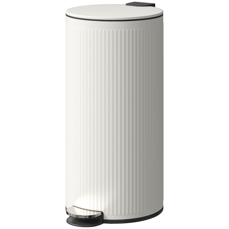 HOMCOM Poubelle de Cuisine 30L avec Pédale et Couvercle à Fermeture Douce, Poubelle Amovible pour Chambre Bureau Étude Salon Crème
