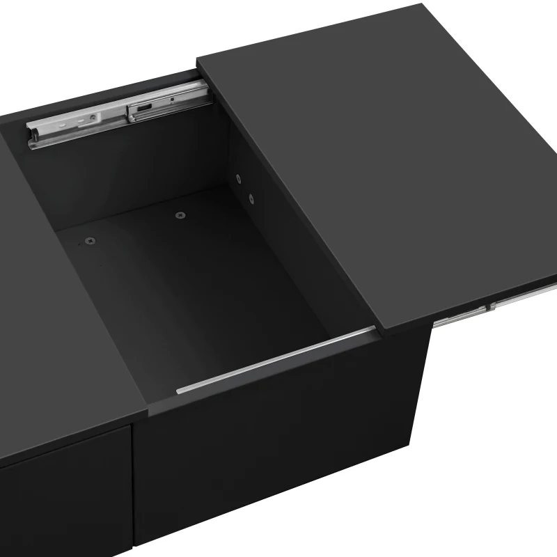 High-Gloss Black Coffee Table with Push-Pull Storage and Double-Sided Drawers, Tea Table Perfect for Modern Elegance, 100L x 50W x 31H cm, Black