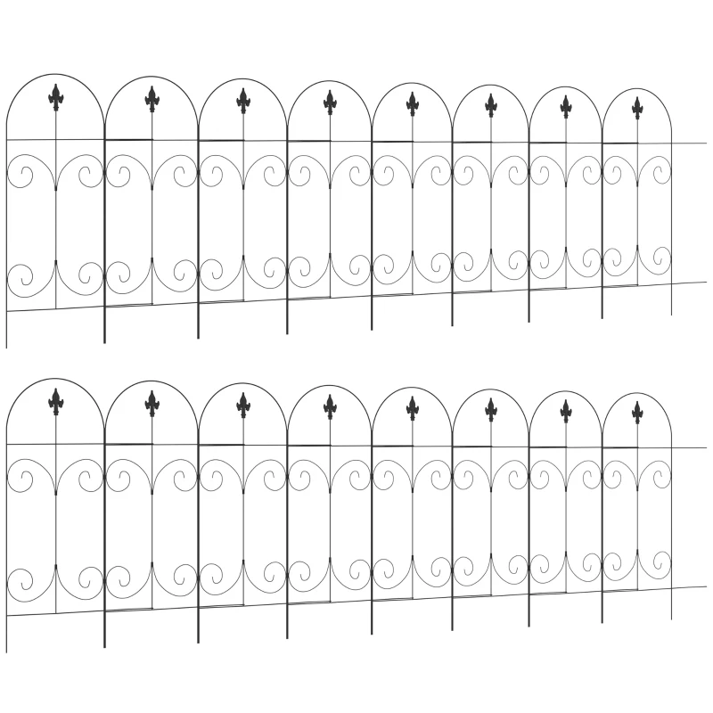 Outsunny Decorative Garden Fencing, 16PCs 44in x 25ft Outdoor Picket Fence Panels, Rustproof Metal Wire Landscape Flower Bed Border Edging, Black