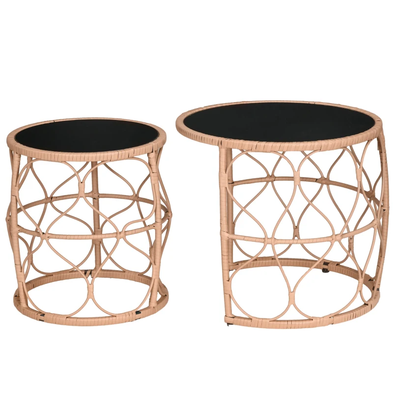 Outsunny 2er-Set Gartentische Outdoor-Beistelltische, Boho-Stil, Indoor. Outdoor, 55 cm x 55 cm x 51 cm, Schwarz + Natur