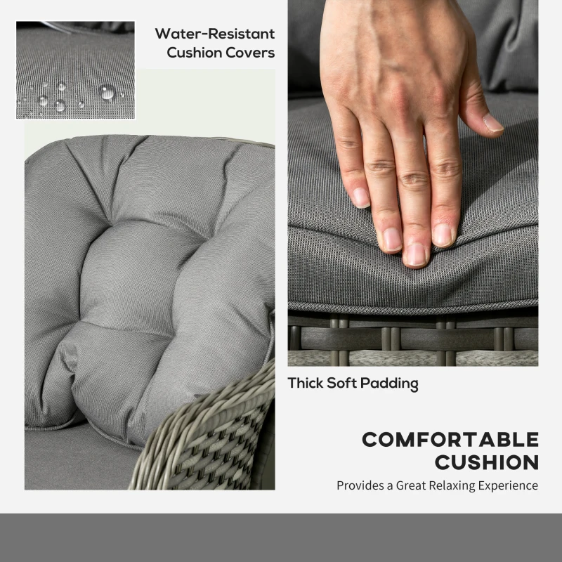 Outsunny 4 Pieces Outdoor PE Rattan Garden Furniture Set with Cushions - Patio Special Hand Weave Wicker Conservatory Sofa Set and Glass Top Coffee Table, Mixed Grey