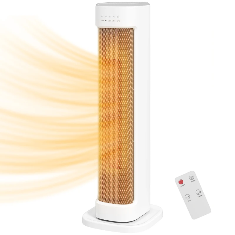 HOMCOM Chauffage d'appoint céramique PTC, radiateur électrique 2000 W avec thermostat réglable, minuterie, 21x19,7x61cm, blanc