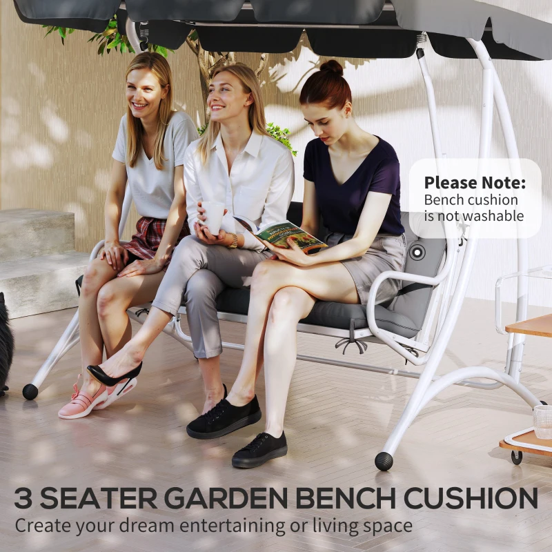 Outsunny 3 Seater Bench Cushion - Garden Chair Cushion with Back and Ties, Suitable for Indoor and Outdoor Use, 150 x 98 cm, Dark Grey