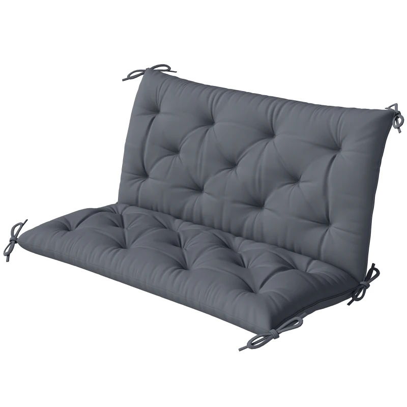 Outsunny Almofada para Banco com Encosto 100x98x8cm Almofada de Banco de 2 Lugares com 6 Cordões de Fixação para Jardim Terraço Balcão Exterior Cinza