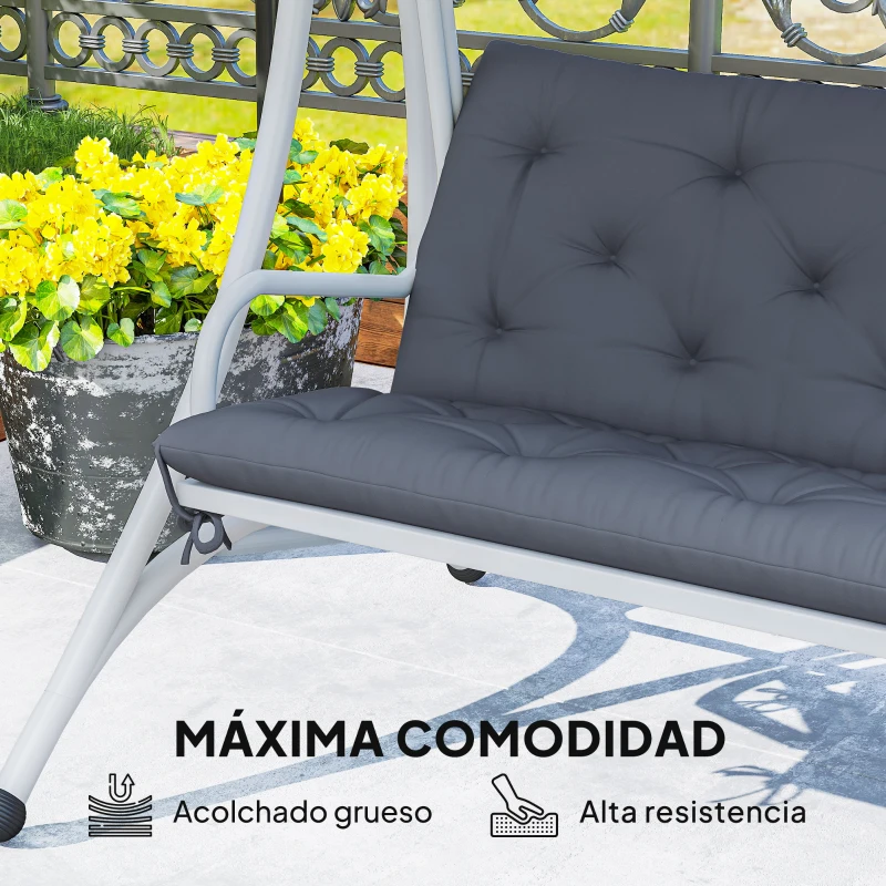 Outsunny Cojín para Banco con Respaldo 100x98x8 cm Colchón de Banco de 2 Plazas con 6 Cordones de Fijación para Jardín Terraza Balcón Exterior Gris