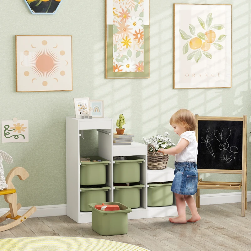 AIYAPLAY Mueble de almacenamiento para juguetes de niños con 6 contenedores extraíbles, 3 niveles de almacenamiento, 96 x 38,5 x 90, verde