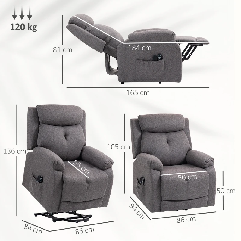 HOMCOM Sillón reclinable eléctrico con masaje y calor, inclinable, puertos USB, reposapiés, 86x94x105cm, gris
