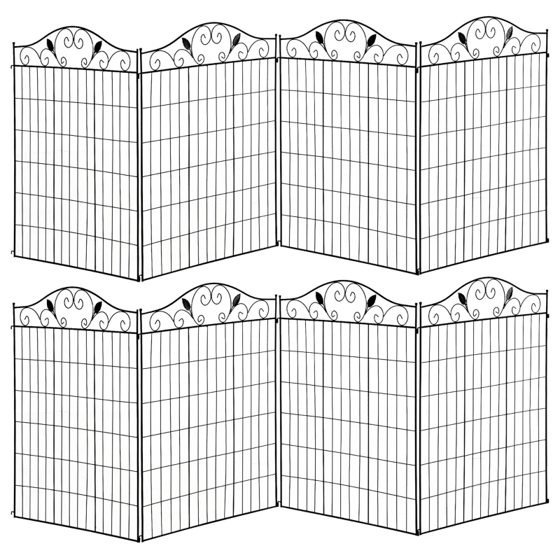 Outsunny Set of 2 Decorative Garden Fence, 8 Panels Metal Picket Fence, Versatile Shapes for Patio Lawn, 365cm x 112cm, Black