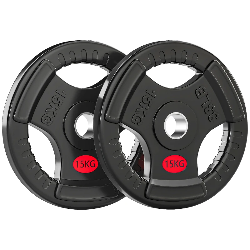 SPORTNOW Discos Pesas Olímpicos Agujero Ø50 mm 2x15 kg con Anillo Interior de Acero Triple Agarre para Mancuernas y Barras Negro