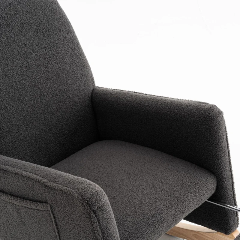 Sedia a dondolo con poggiapiedi e schienale alto, in tessuto Teddy, 67x96-127x96 cm, Grigio Scuro