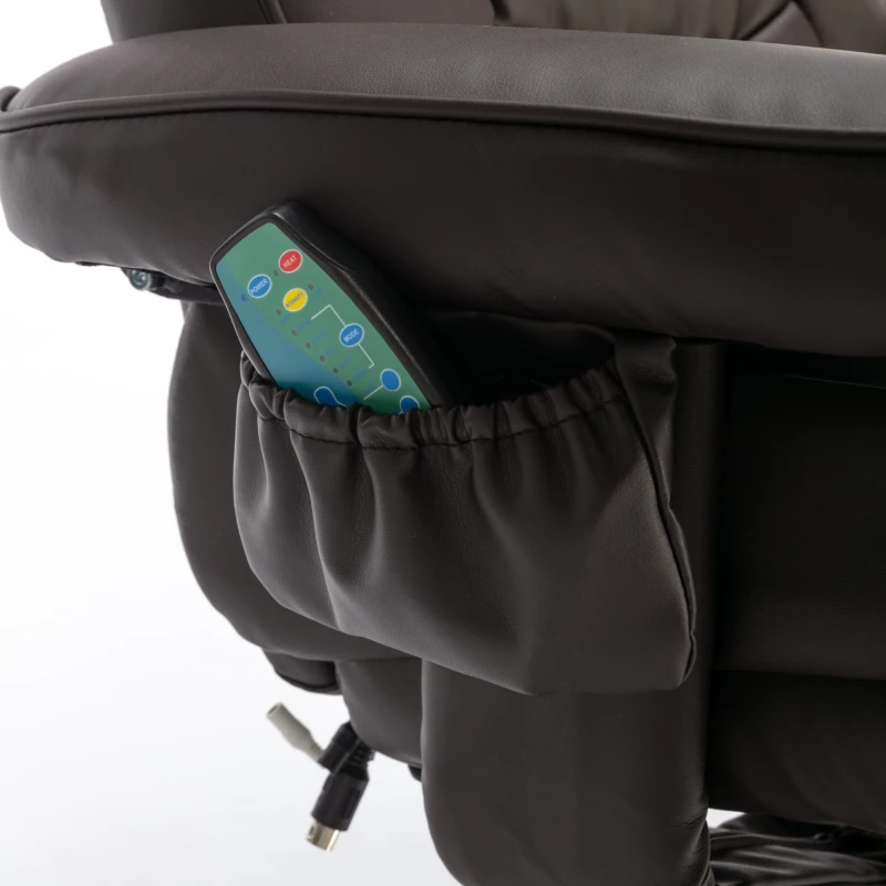 Poltrona massaggiante a 5 punti e riscaldante, girevole a 360°, rivestita in pelle PU, 79x79x106 cm, Marrone