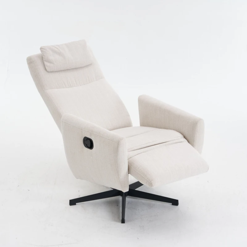 Fauteuil relax confortable avec fonction d'inclinaison, avec socle pivotant et dossier réglable, 67x80,5x110 cm, Beige