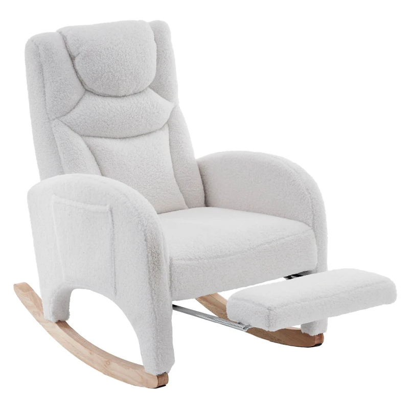 Schaukelstuhl Relaxsessel mit Armlehne, gepolstert und ergonomisch, für Wohnzimmer und Schlafzimmer, 66x96-125,5x99 cm, Weiß