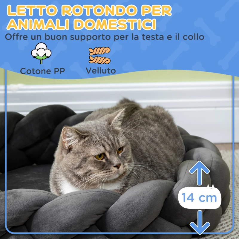 PawHut Letto per Cani e Gatti da Interni Imbottito e Lavabile con Cuscino Separato, Ø55x14cm, Grigio