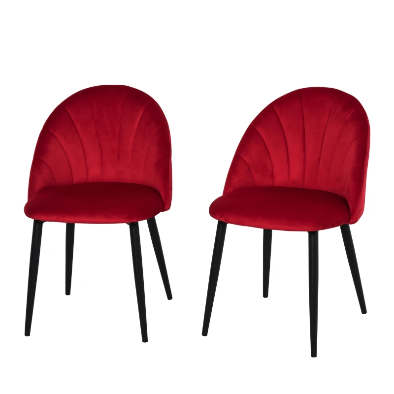 HOMCOM Set di 2 Sedie Sala da Pranzo, Sedie Cucina Moderne con Schienale a Conchiglia e Gambe in Metallo, Sedia in Velluto con Imbottita per Cucina, Camera da Letto, Ufficio e Soggiorno, Rosso