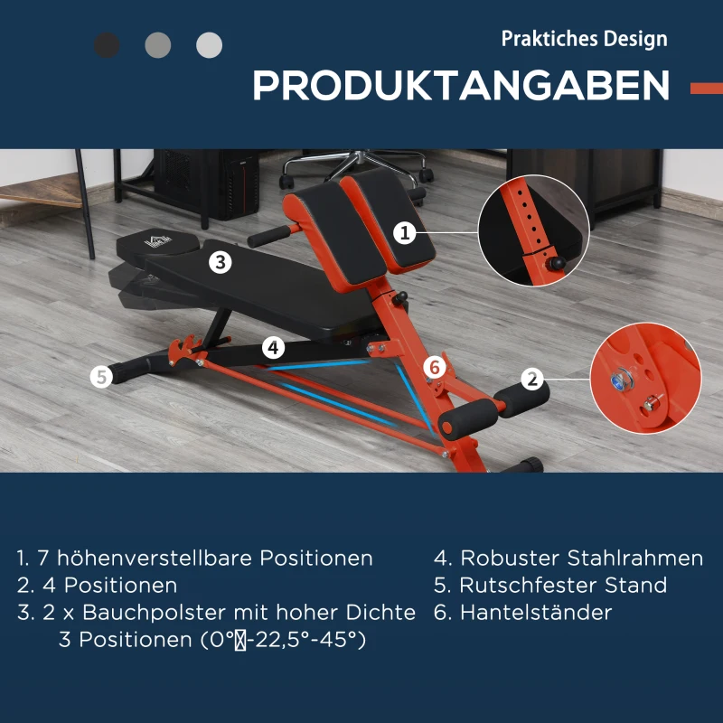 HOMCOM® halterbank fitnessbank schuine bank multifunctioneel buiktrainer verstelbaar rvs zwart 64 x 146 x 73,5-85 cm | Aosom.nl(m-5)