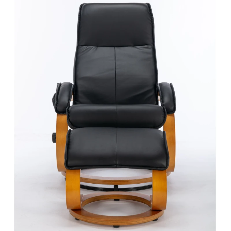 Poltrona massaggiante a 5 punti con base in legno curvato e rivestita in pelle PU, 67x85x103 cm, Nero