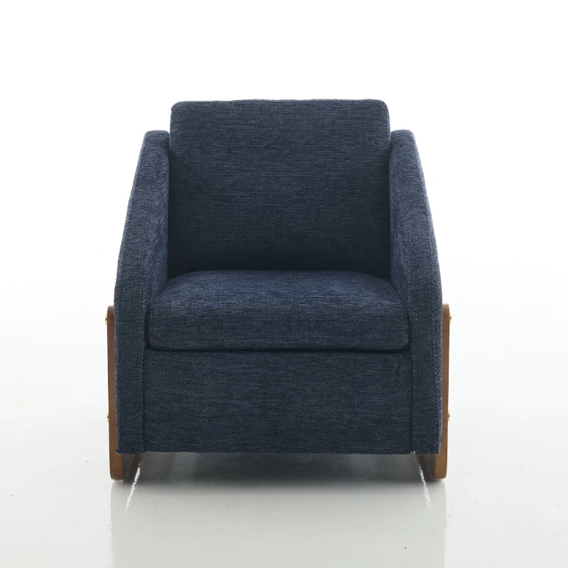 Fauteuil au style moderne pour salon, avec accoudoirs en bois et coussin de dossier, tissu chenille, 73,5x73,5x73,5 cm, Bleu