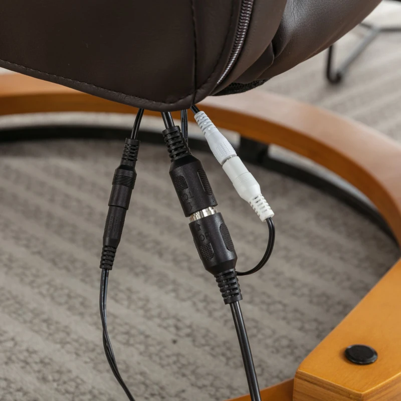 Poltrona massaggiante a 5 punti con base in legno curvato e rivestita in pelle PU, 67x85x103 cm, Marrone