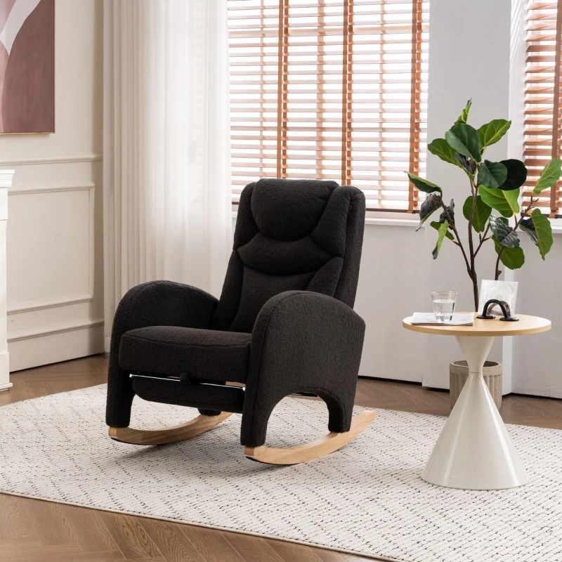 Poltrona relax a dondolo con braccioli, struttura imbottita ed ergonomica, 66x96-125.5x99 cm, Grigo Scuro