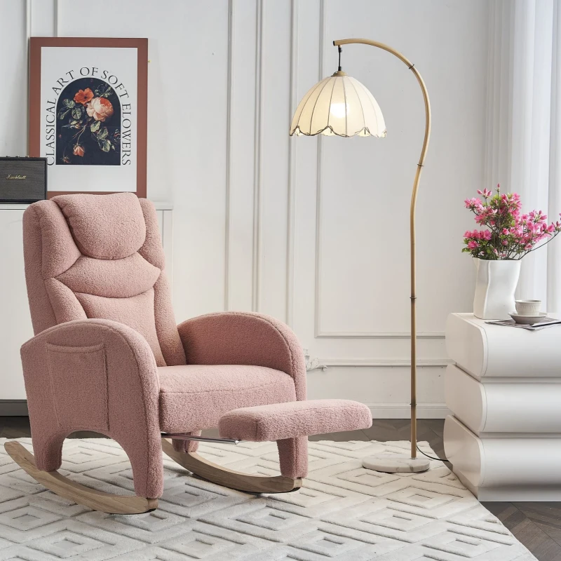 Silla Mecedora Sillón Relax con Reposabrazos Acolchado y Ergonómico para Sala de Estar y Dormitorio 66x96-125,5x99 cm Rosa