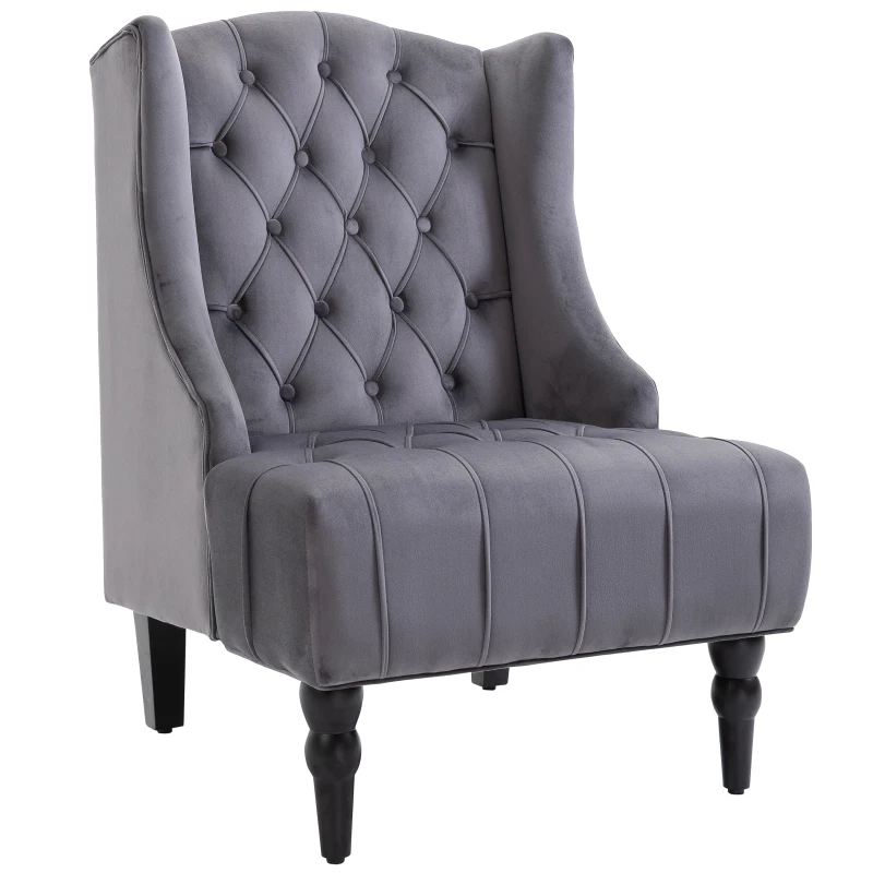 HOMCOM Fauteuil Chesterfield Grand Confort Dossier Assise capitonné avec Boutons Velours Gris