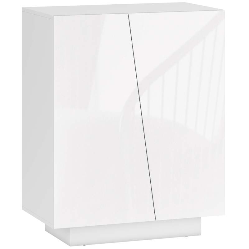 HOMCOM Aparador Sala de Estar Armário Auxiliar com 2 Portas de Alto Brilho e Prateleiras Ajustáveis 70x40x88 cm Branco