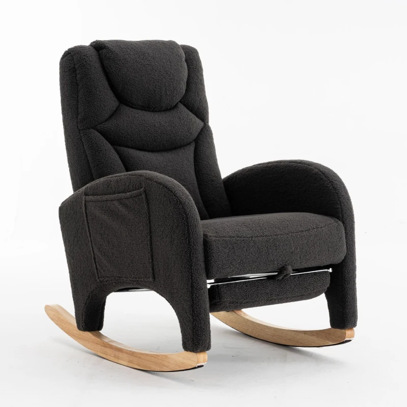 Poltrona relax a dondolo con braccioli, struttura imbottita ed ergonomica, 66x96-125.5x99 cm, Grigo Scuro