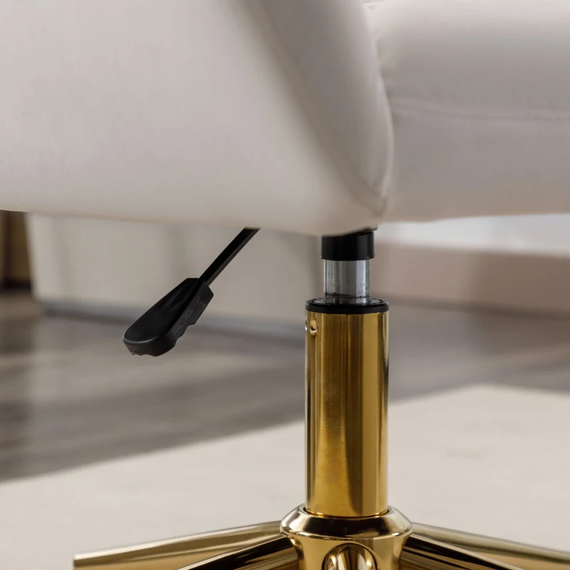 Silla Giratoria Ajustable en Altura en Tela de Terciopelo con Patas Doradas Diseño Ergonómico para Oficina y Dormitorio 62x64x88-97 cm Marfil