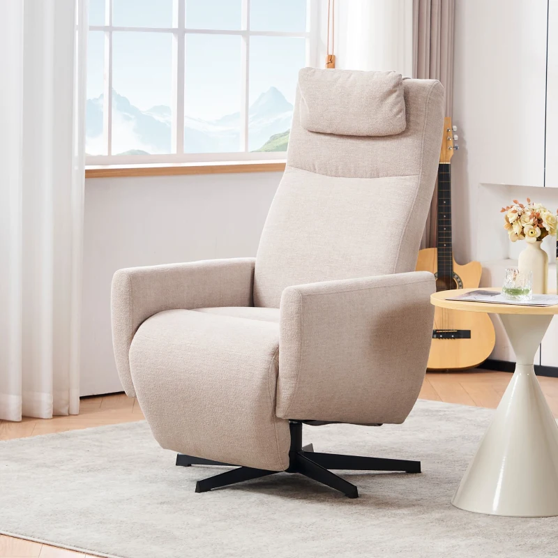 Fauteuil relax confortable avec fonction d'inclinaison, avec socle pivotant et dossier réglable, 67x80,5x110 cm, Gris