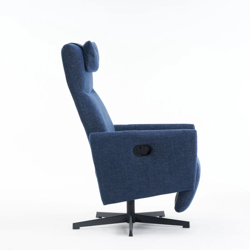 Fauteuil relax confortable avec fonction d'inclinaison, avec socle pivotant et dossier réglable, 67x80,5x110 cm, Bleu