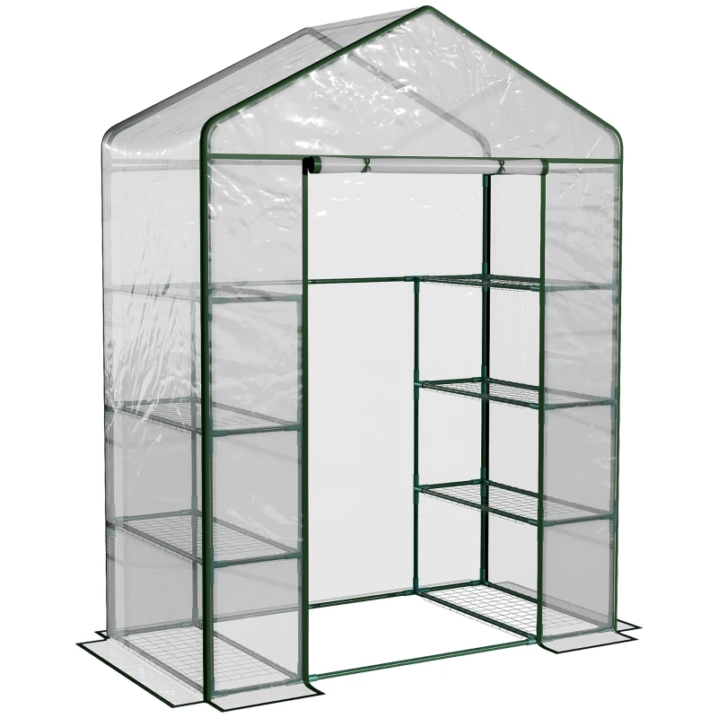 Outsunny Serra da Giardino in Acciaio e PVC Trasparente con Porta Avvolgibile, 143x73x195 cm, verde