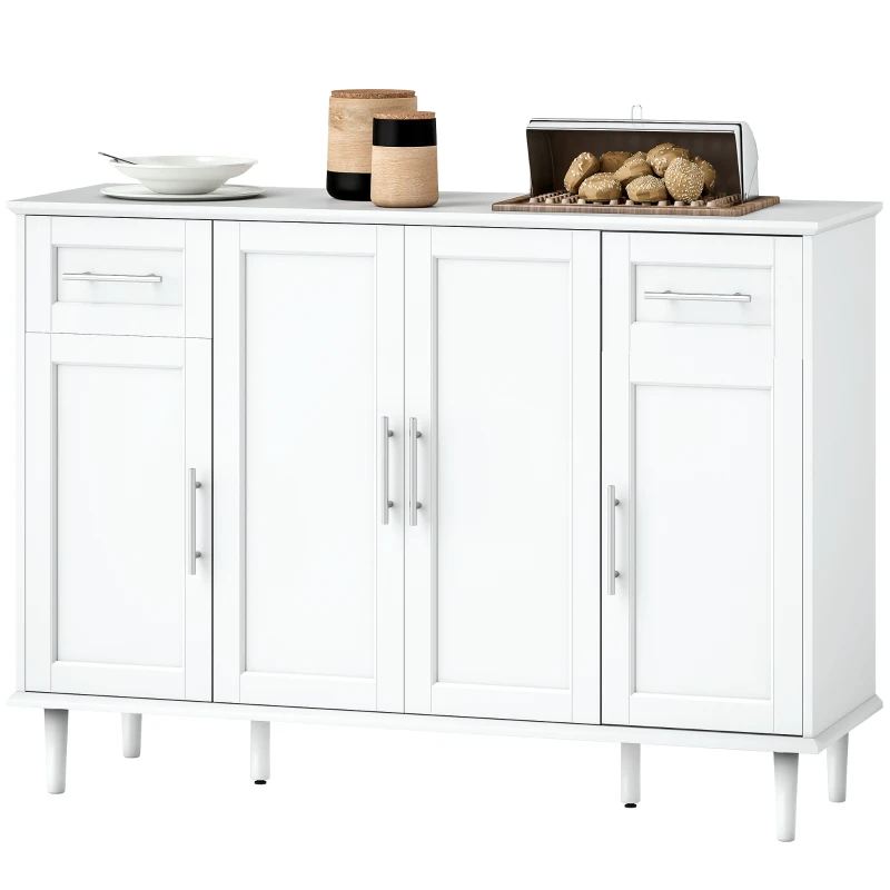HOMCOM Buffet Élégant avec 2 Tiroirs et 3 Armoires avec Étagères Réglables, en Bois, 120x38x86 cm, Blanc