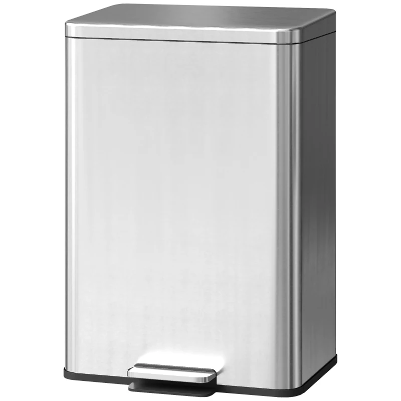 HOMCOM Poubelle 20L à pédale avec couvercle Softclose, Seau intérieur amovible Argent, 34,2 x 30,6 x 44,2 cm