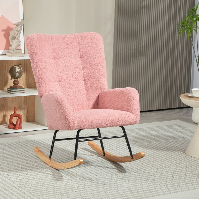 HOMCOM Schommelstoel, Knusse Bekleding, Dikke Vulling, Antislip, Roze