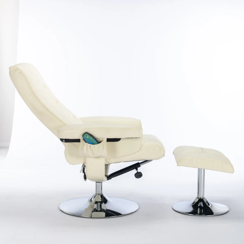 Fauteuil de massage en cuir PU, appareil de massage à 5 points et fonction chauffante, pivotant à 360°, pour salon et chambre, 79x79x106 cm, Beige