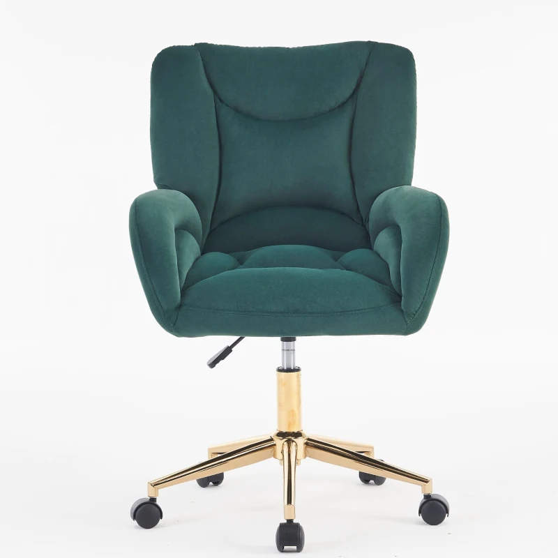 Silla Giratoria Ajustable en Altura en Tela de Terciopelo con Patas Doradas Diseño Ergonómico para Oficina y Dormitorio 62x64x88-97 cm Verde