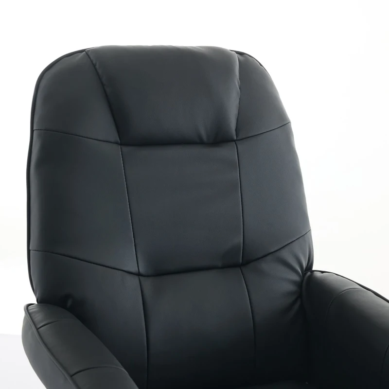 Poltrona massaggiante e reclinabile in tessuto PU con rotazione a 360° e poggiapiedi, 75x79.5x107 cm, Nero