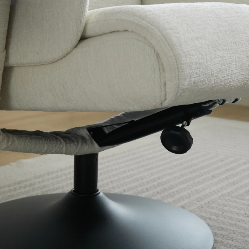 Fauteuil relax avec fonction d'inclinaison et massage 5 points, fauteuil TV avec fonction de chauffage électrique et repose-pieds, pivotant à 360°, tissu chenille, 75,5x77x100 cm, Blanc