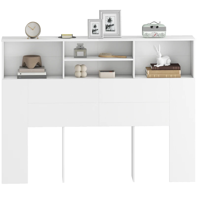 HOMCOM Testiera Letto con 4 Scomparti Aperti, 140 x 19 x 103,5 cm, Bianco