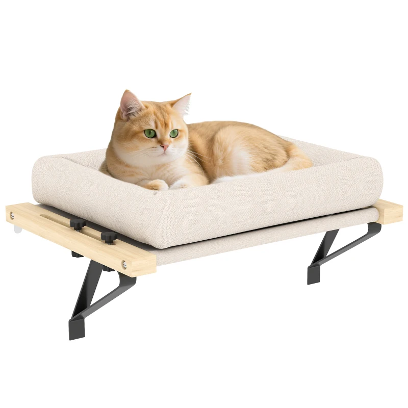 PawHut Lettino per Gatti, 50x36cm Gattamaca con Supporto Regolabile, Cuscino Rimovibile Lavabile in Lavatrice, Letto per Gatti fino a 6 kg, Crema