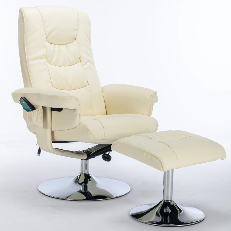 Massagesessel mit PU-Leder, 5-Punkt-Massagegerät und Heizfunktion, 360° drehbar, für Wohnzimmer und Schlafzimmer, 79x79x106 cm, Beige