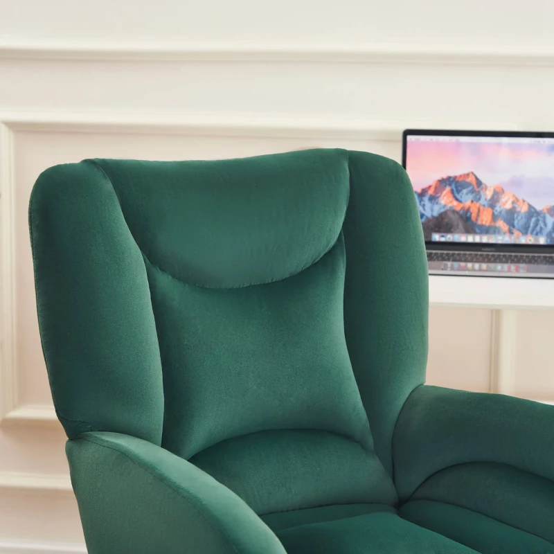 Silla Giratoria Ajustable en Altura en Tela de Terciopelo con Patas Doradas Diseño Ergonómico para Oficina y Dormitorio 62x64x88-97 cm Verde